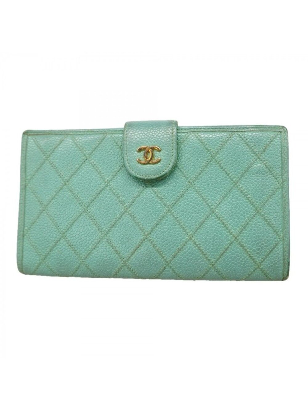 Chanel Wallet Quilted Caviar Leather Mint Green Gold